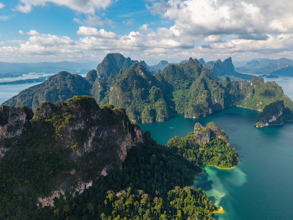 An aerial view of Khao National Park mountains